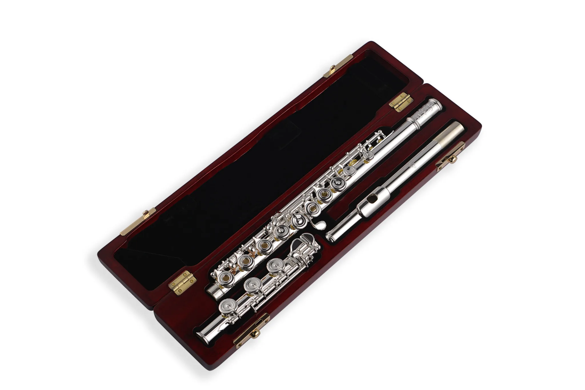Silver Intermediate level flute in case with offset g, open holed, low b foot, C# trill and d# roller