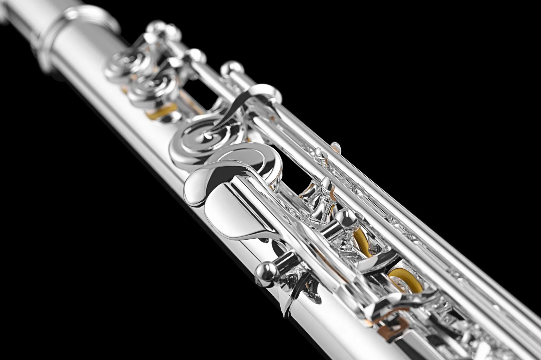 Close up of intermediate silver flute c# trill key