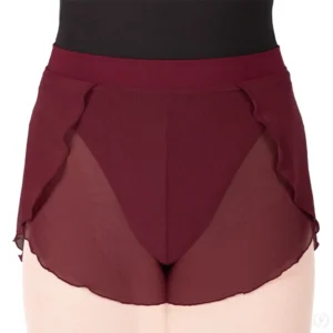 mesh petal shorts - Eurotard 41671 womens dance shorts in burgundy over a leotard