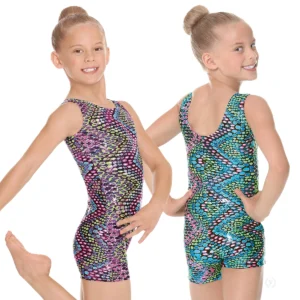 Dizzy Dots Metallic Foil Gymnastics Biketard