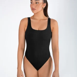 leotard with built in bra - Energetiks Tori Square Neck Leotard AL112 in black