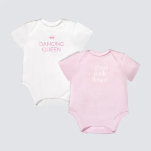 Short Sleeve Baby Onsie in white and pink