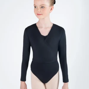 ballet wrap top for girls - Energetiks Lucinda Cross Over CX09 with long sleeves in black